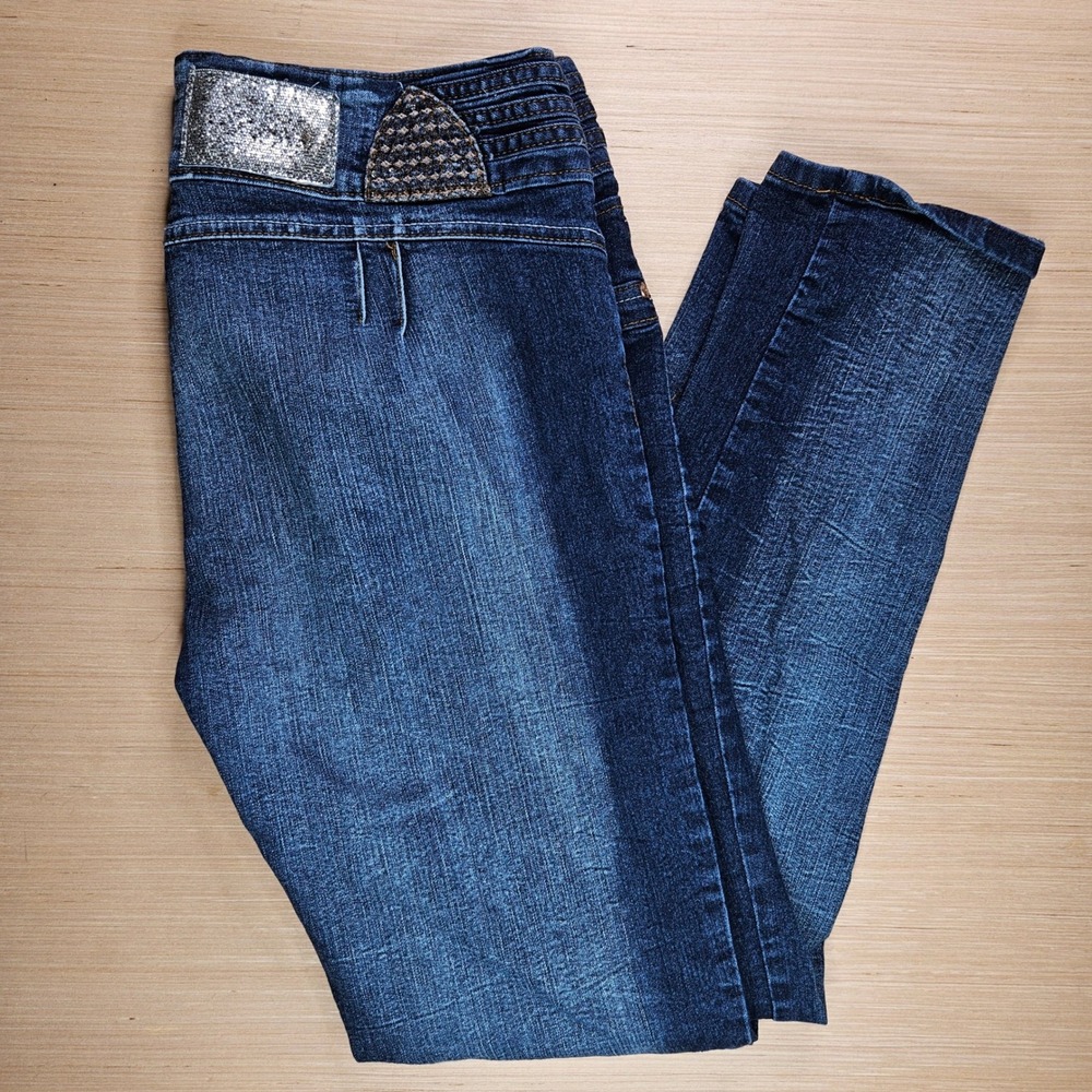 RAG Jeans Womens Blue Denim Embellished Bedazzled Pocket Jeans Size 15 38x31.5‎